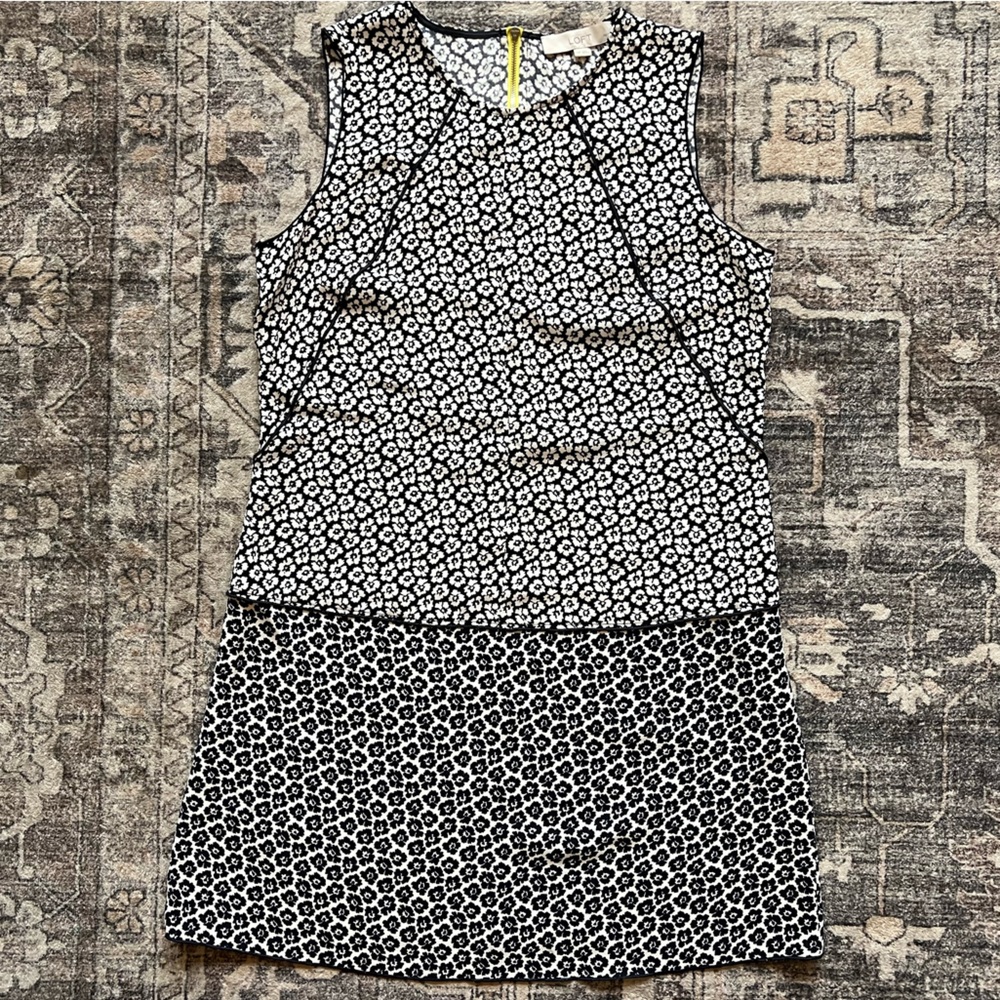 LOFT Floral Black and White Dress Women’s Size 10 Petite